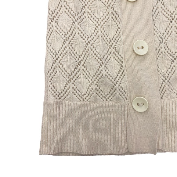 Trina Turk Cashmere and Wool High Neck Buttoned Pointelle Knit Cardigan (M) - Picture 4 of 6